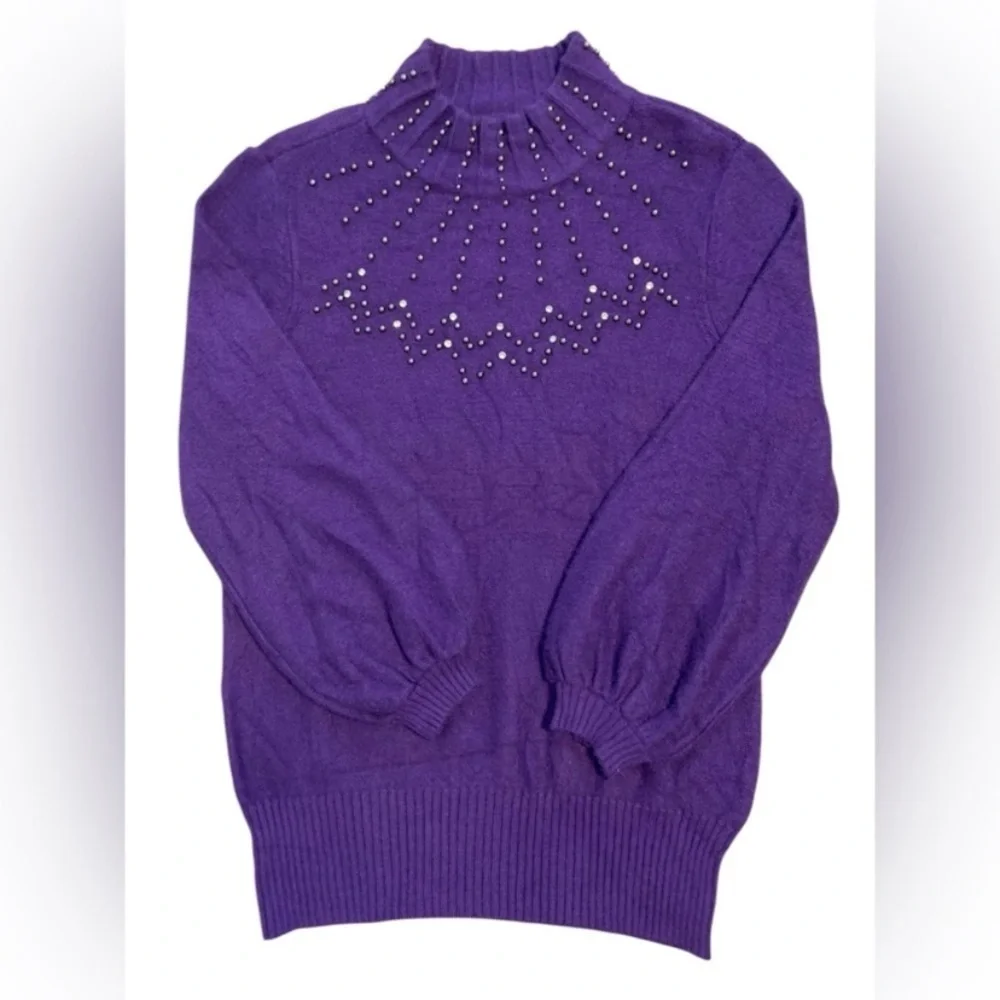 Alfani Embellished Knit Mock Turtleneck Sweater Purple